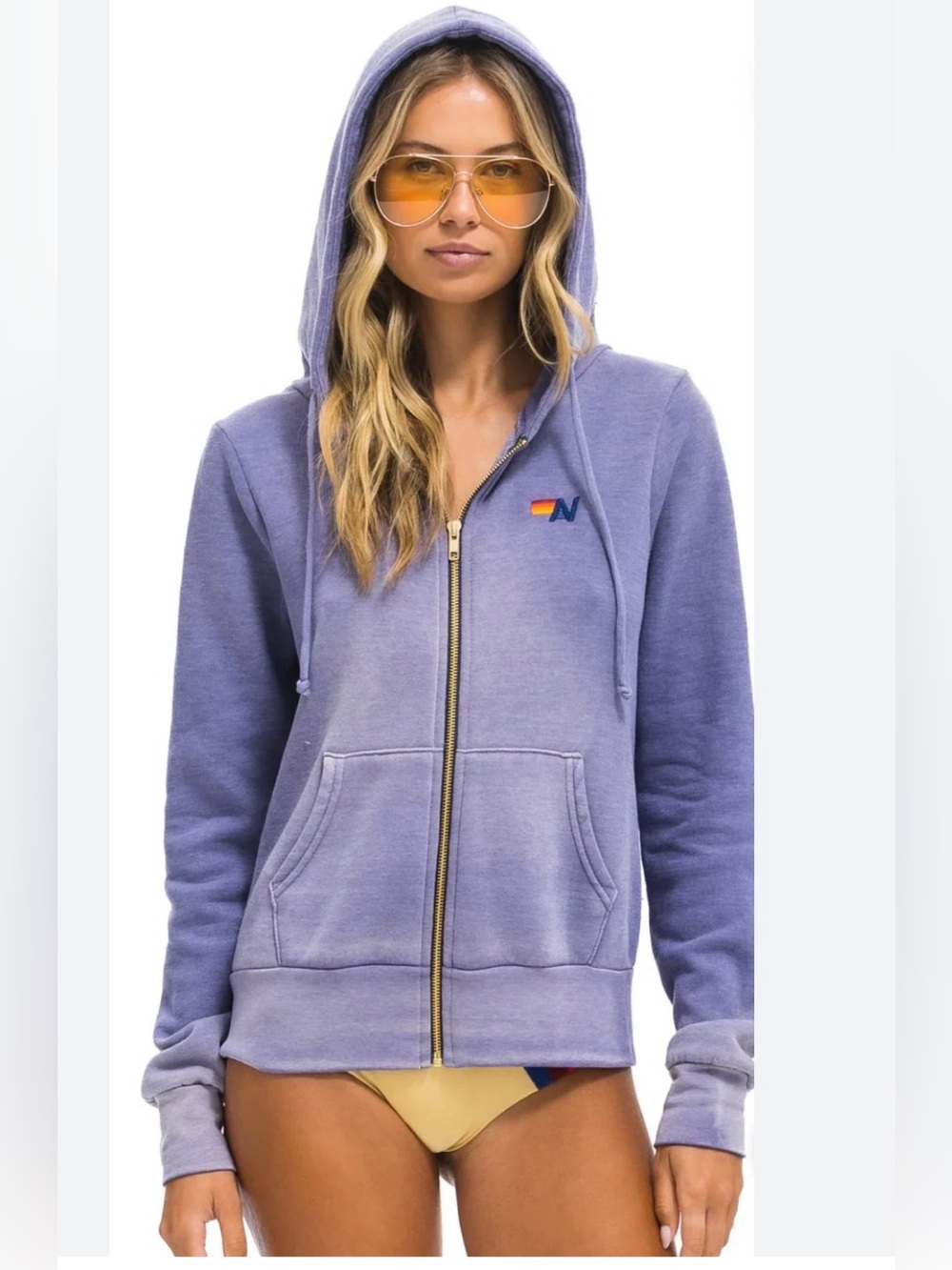 Aviator Nation Essential Zip Hoodie in Faded Grape with Small Embroidered Logo